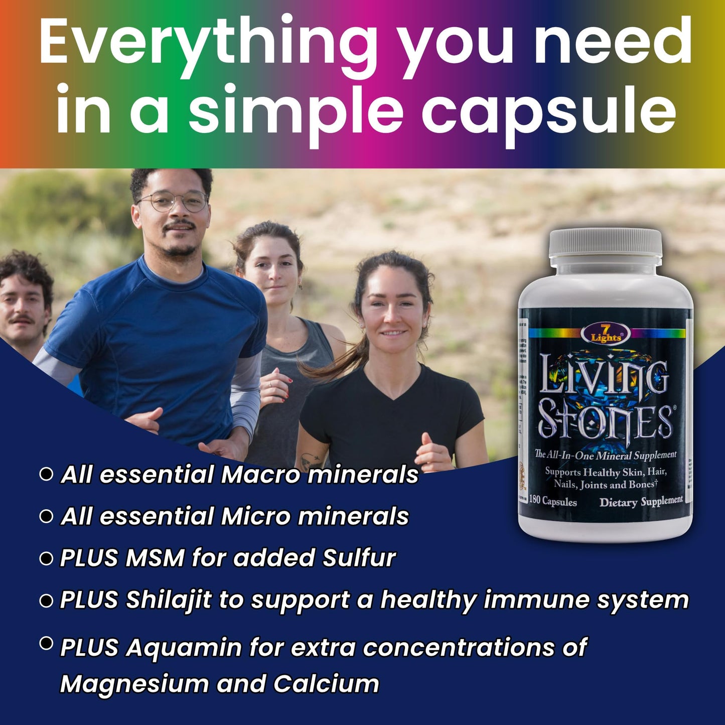Living Stones, Complete Mineral Supplement with Zinc, Calcium, Magnesium, Selenium, Trace Minerals, No Added Iron, with MSM (Organic Sulfur) and Shilajit, Premium Absorption (30-Day Supply - 180 Caps) 7 LightsBuy Supplements Australia