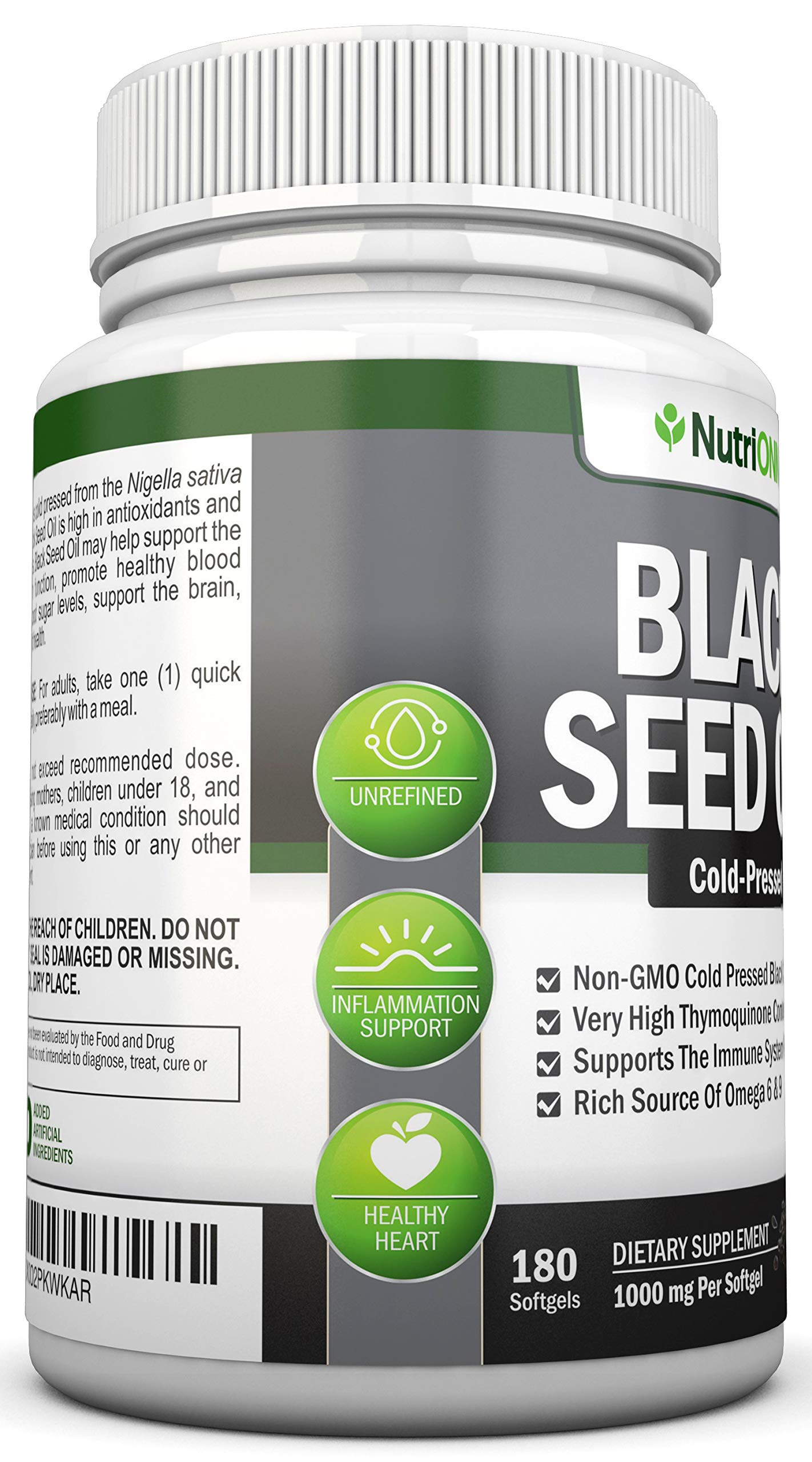 Black Seed Oil - 1000 Mg - 180 Softgels - Cold-Pressed Non-GMO Black Cumin Seed NutriONNBuy Supplements Australia