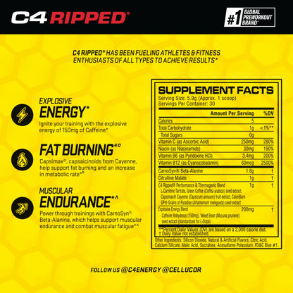 Cellucor C4 Ripped Pre Workout Powder ICY Blue Razz | Creatine Free + Sugar Free CellucorBuy Supplements Australia