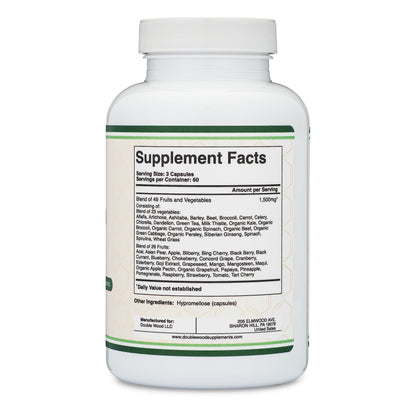 Fruits and Veggies Supplement (Daily Blend of 49 Different Fruits and Vegetables, 23 Veggies and 29 Fruits) 1,500mg Servings, 180 Capsules (No Fillers, Vegan Safe, Non-GMO) by Double Wood Double Wood SupplementsBuy Supplements Australia