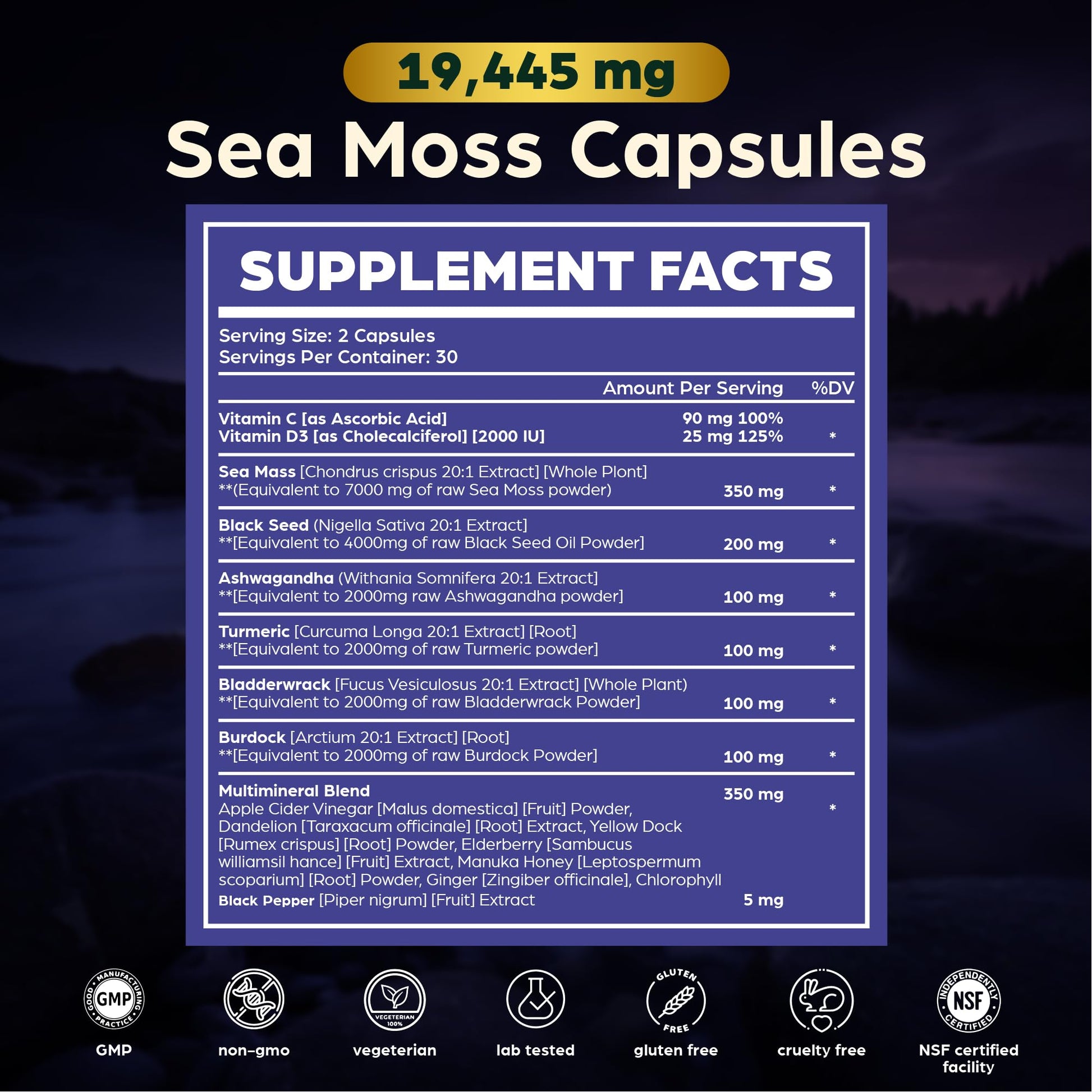 Anuva 16-in-1 Sea Moss Capsules | Black Seed Oil, Ashwagandha, with Vitamin C, D3, Turmeric, Burdock, Bladderwrack & Multi-Minerals | Immune, Skin, Joint & Energy Support | 60 Veggie Capsules AnuvaBuy Supplements Australia