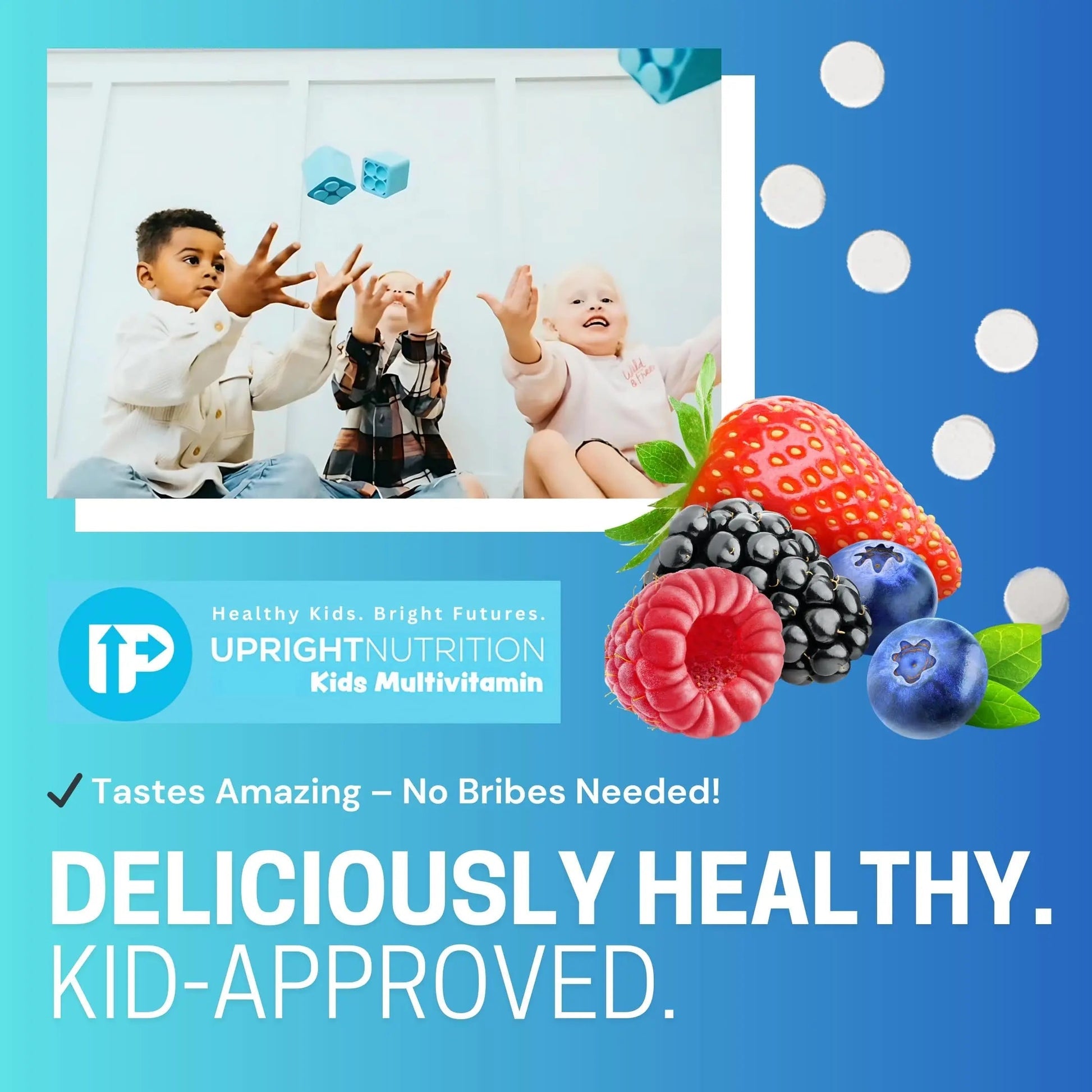 Upright Nutrition Children's Multivitamin | 30 Day Supply | Chewable, Sugar-Free | 17+ Essential Vitamins & Minerals with 50mg of Fruits & Veggies Upright Nutrition