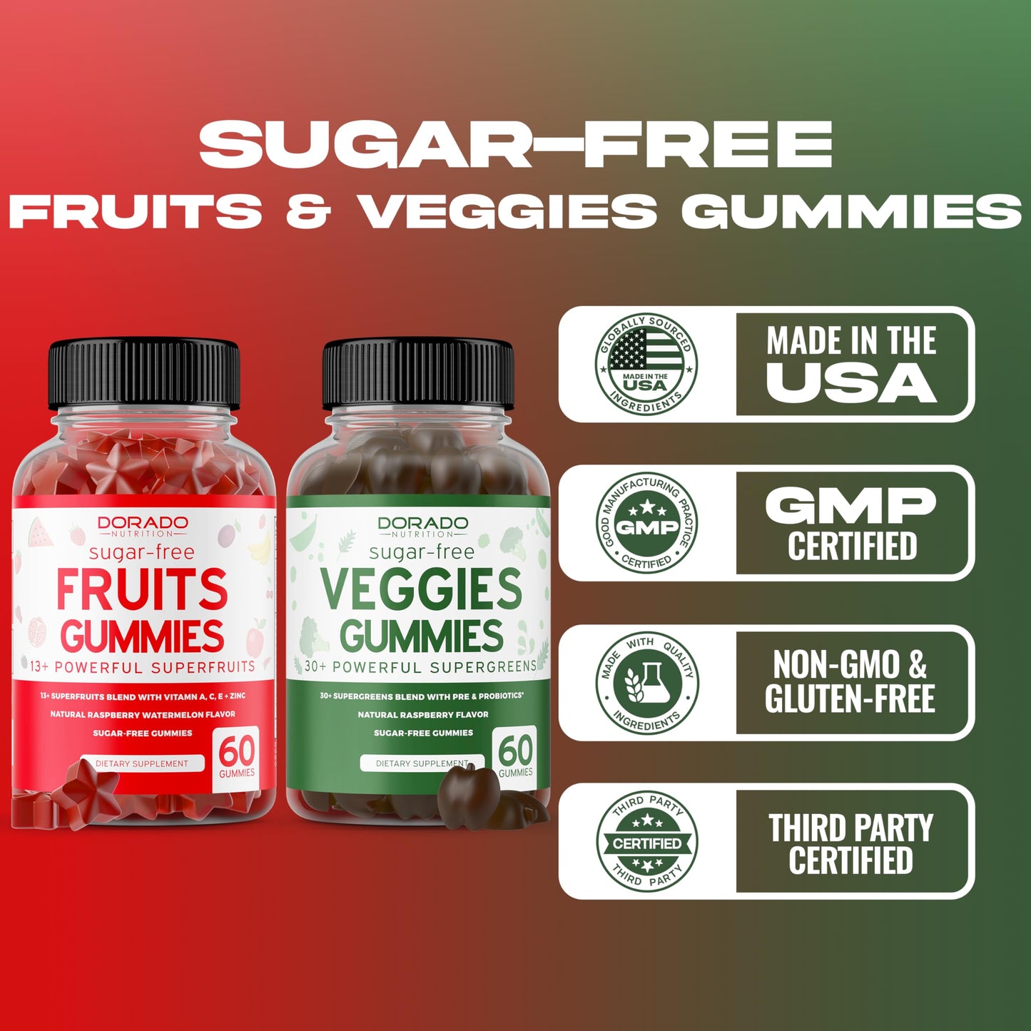 Fruit and Veggies Supplement (120 Gummies) - Premium Sugar-Free Superfood Super Green & Fruit Gummies for Adults - Immunity Support for Men & Women - Non GMO, Vegan Safe & Made in USA DORADO NUTRITIONBuy Supplements Australia