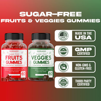 Fruit and Veggies Supplement (120 Gummies) - Premium Sugar-Free Superfood Super Green & Fruit Gummies for Adults - Immunity Support for Men & Women - Non GMO, Vegan Safe & Made in USA DORADO NUTRITIONBuy Supplements Australia