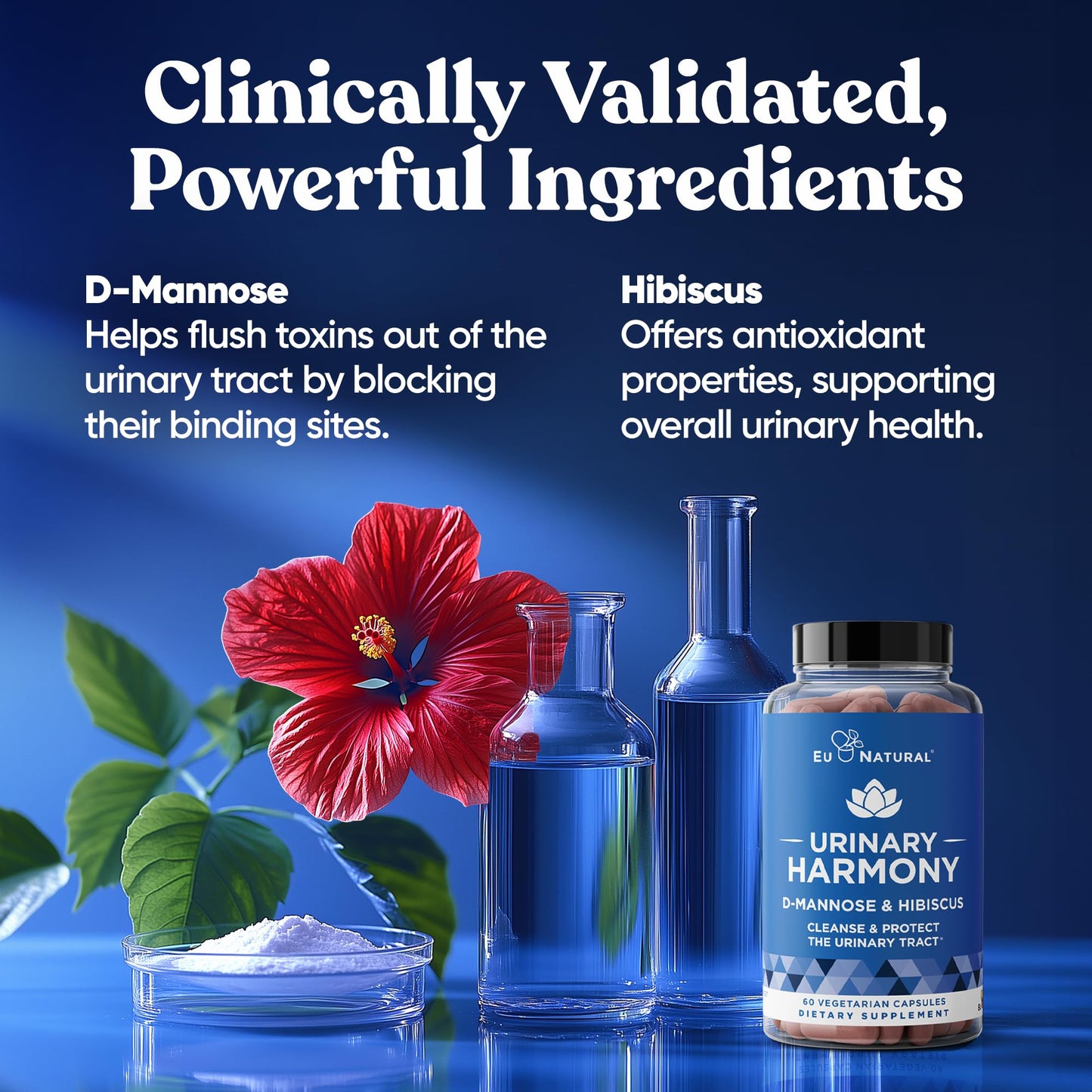 Eu Natural Urinary Harmony D-Mannose Supplement - Urinary Tract Health for Women - Fast-Acting Urinary Cleanse & Flush with Clinical-Strength D-Mannose & Hibiscus - 60 Capsules Eu NaturalBuy Supplements Australia