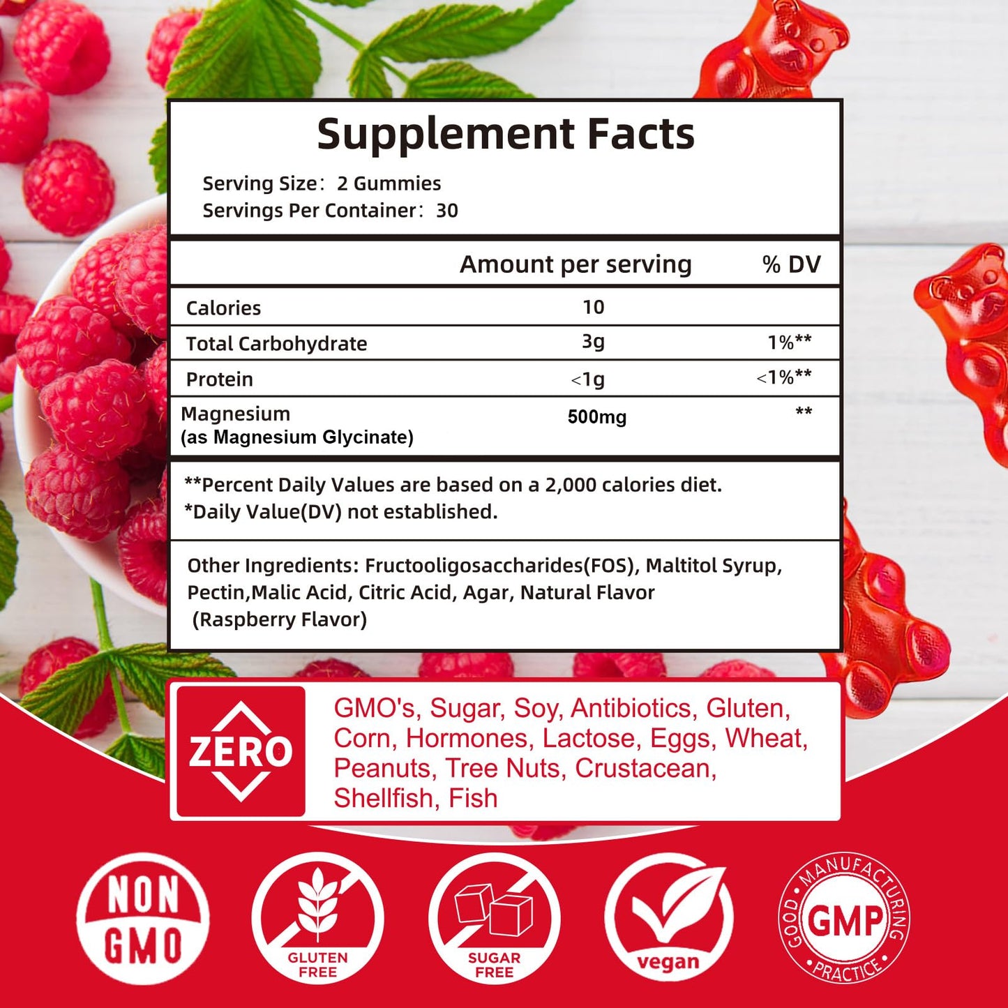Magnesium Glycinate Gummies 500mg | Relaxation Calm Magnesium Gummies | Sugar-Free | Non-GMO | Gluten-Free