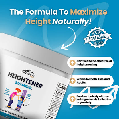 Heightener Gummies - Natural Height Growth Supplement for Kids, Teens and Adults to Increase Bone Strength and Grow Tall | Height Maximizer Pills with L-Arginine, Calcium & Zinc | 60 Gummy PURE HEALTH MAXBuy Supplements Australia