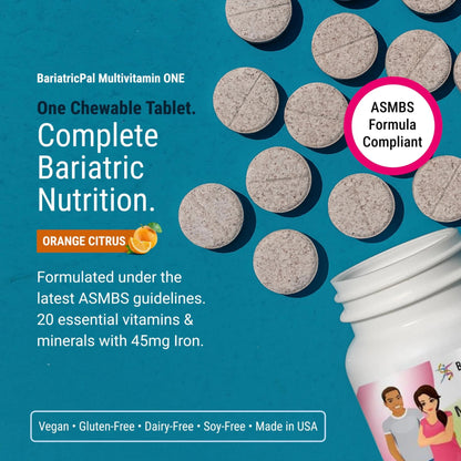 BariatricPal Multivitamin ONE 1 per Day! Bariatric Multivitamin Chewable with 45 mg of Iron | Orange Citrus | Vitamin for Bariatric Surgery Patients BariatricPal