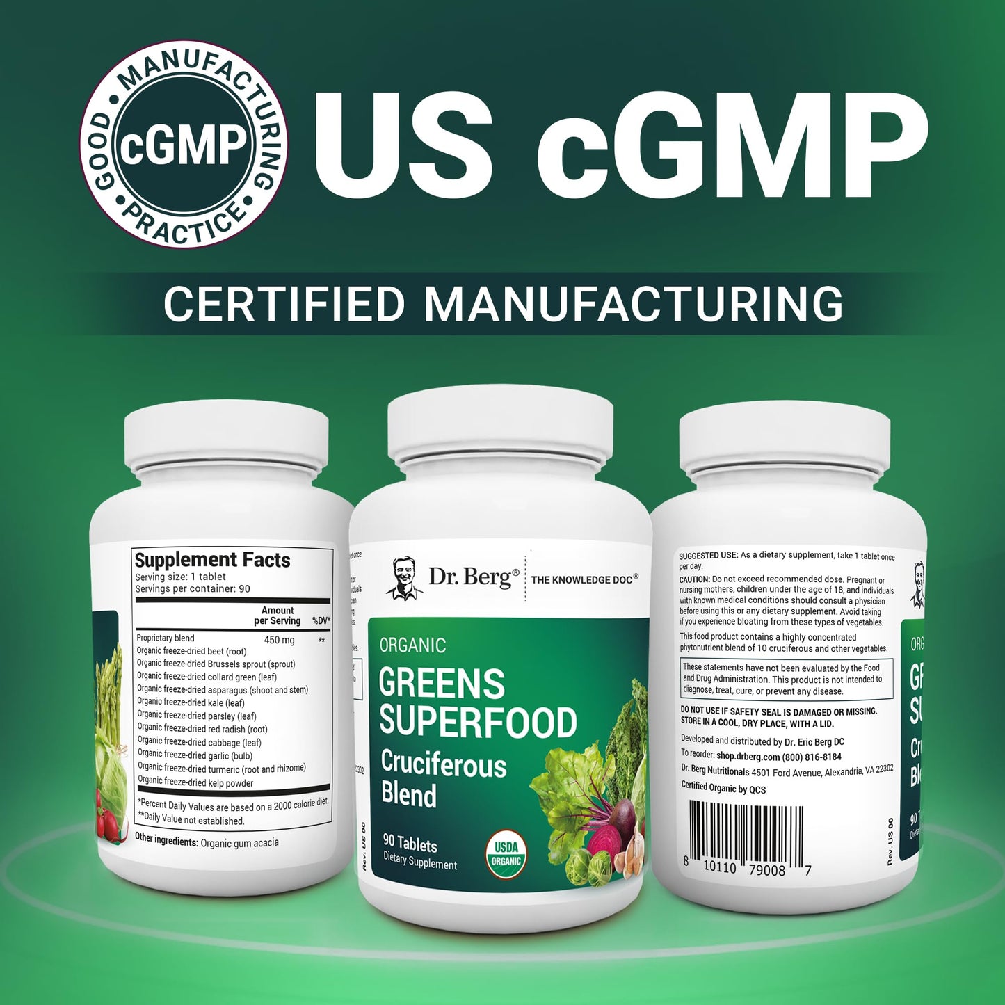 Dr. Berg's Greens Superfood Cruciferous Vegetable Tablets - Vegetable Supplements for Adults w/ 11 Phytonutrient Super Greens - Energy, Immune System & Liver Veggie Tablets - 90 Tablet Dr. Berg NutritionalsBuy Supplements Australia