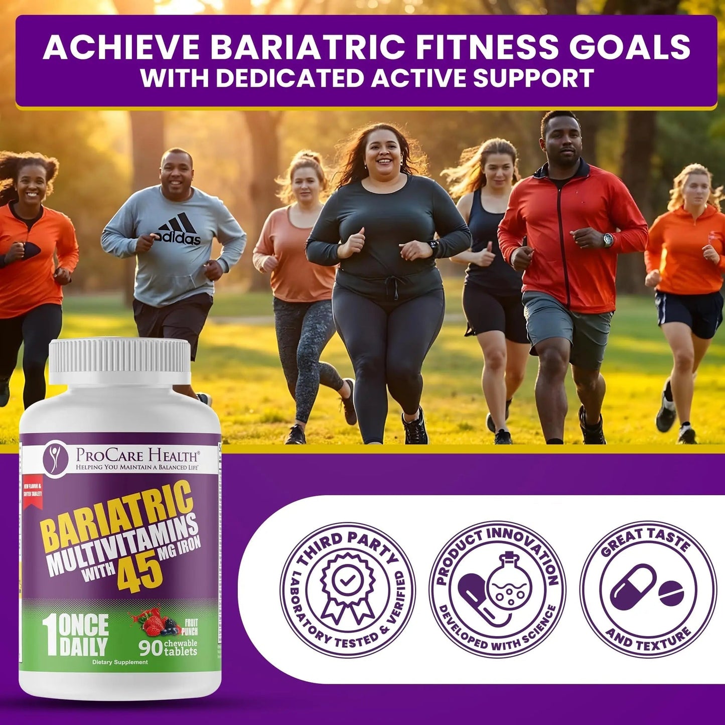 Procare Health Bariatric Multivitamin with Iron 45mg Chewable (90 Tablets) - Fruit Punch Flavor Bariatric Multivitamin Chewable Pills for Gastric Bypass ProCare HealthBuy Supplements Australia