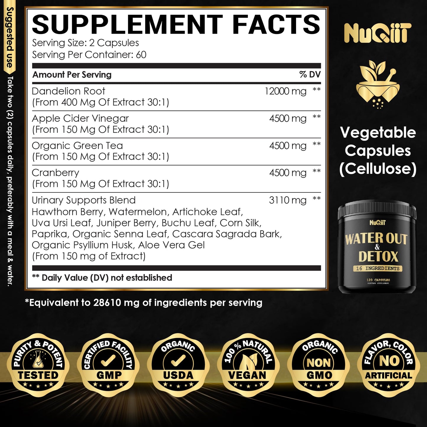 Nuqiit Water Out Supplement with Dandelion Root 12000mg Apple Cider Vinegar 4500mg & More NuqiitBuy Supplements Australia