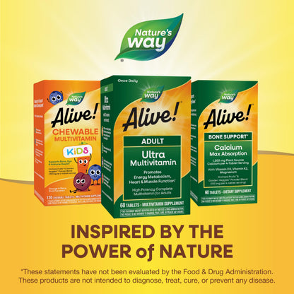 Nature's Way Alive! Adult Ultra Multivitamins, Promotes Energy Metabolism, Heart & Muscle Function*, with B-Vitamins Including Methylated B12, Gluten Free, 60 Tablets Nature's WayBuy Supplements Australia