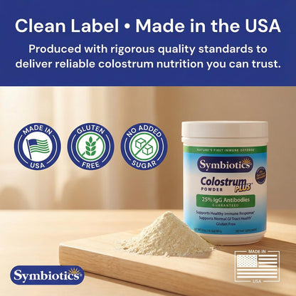 Symbiotics Colostrum Plus Powder 2.25 oz – Immune & Muscle Recovery Support, 25% IgG Immunoglobulins, Gut Health & Training Resilience, Unflavored, Gluten Free - 2.25 oz SymbioticsBuy Supplements Australia