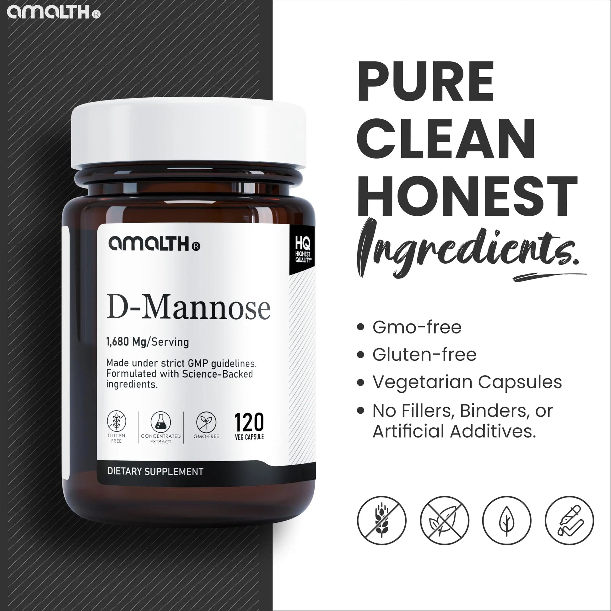 AMALTH D-Mannose Capsules 1680 mg per Serving, 120 Vegan Capsules, Pure Single Ingredient Mannose Supplement, Urinary Tract Support, UTI Wellness Support, Non GMO, Gluten Free AMALTHBuy Supplements Australia