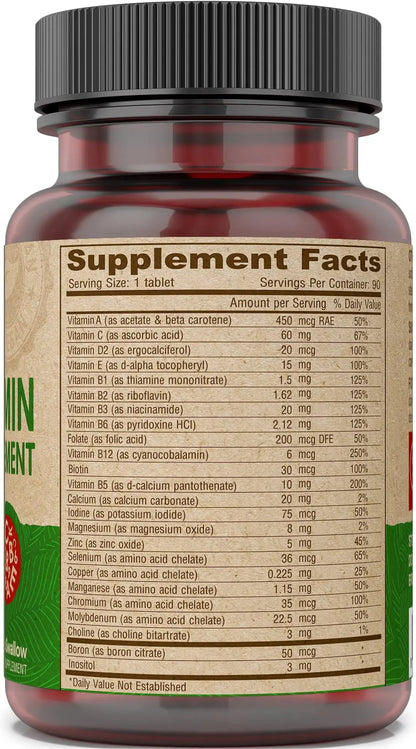 DEVA Vegan Iron-Free Multivitamin & Mineral Supplement, Vitamin C, D2, E & B-Complex, Biotin, 90 Tiny Tablets DEVA