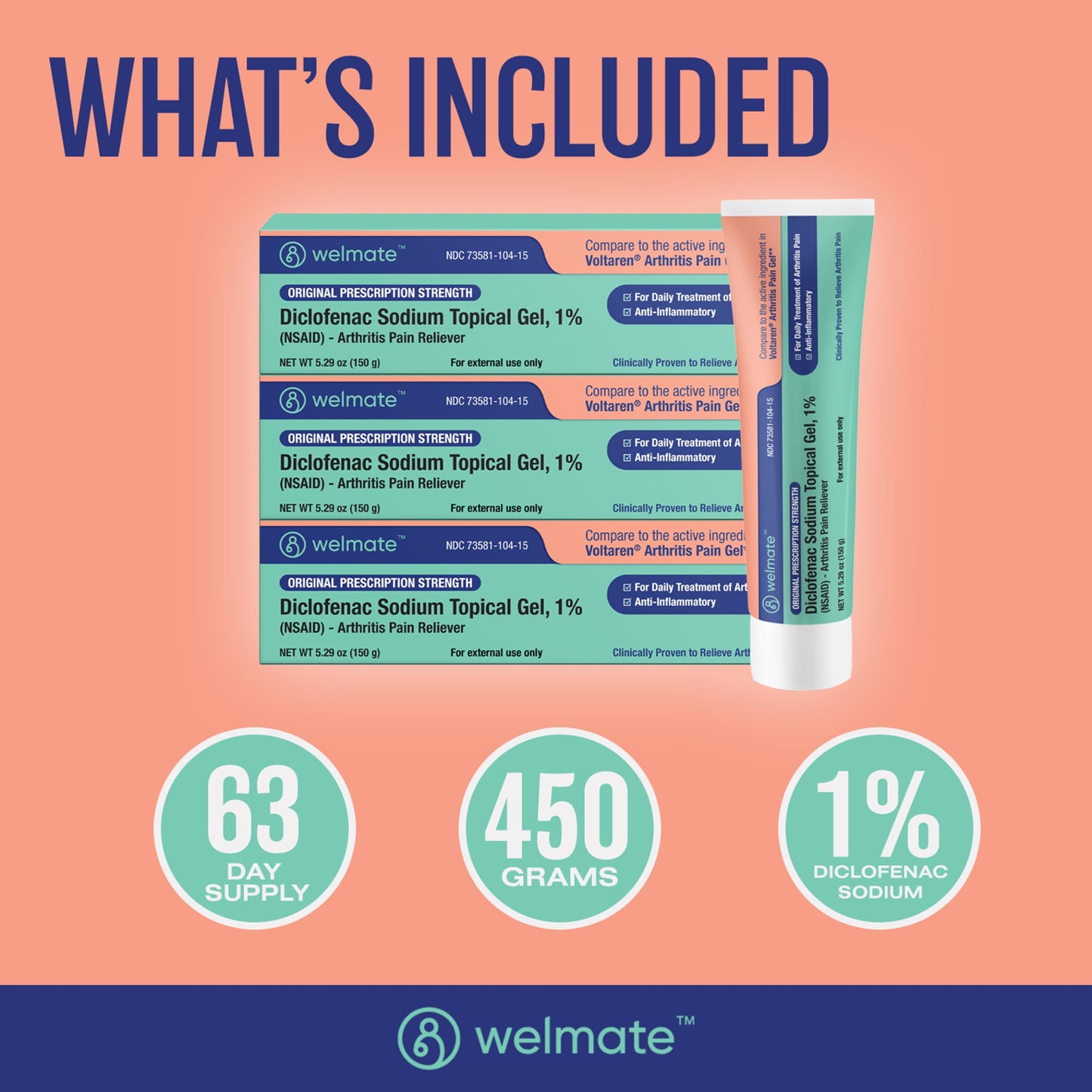 WELMATE - Arthritis Pain Reliever - Diclofenac Sodium Topical Gel 1% - Arthritis Relief - Pain Relief Cream/Gel - Mobility Aids - 5.29 oz - 3 Pack WELMATEBuy Supplements Australia