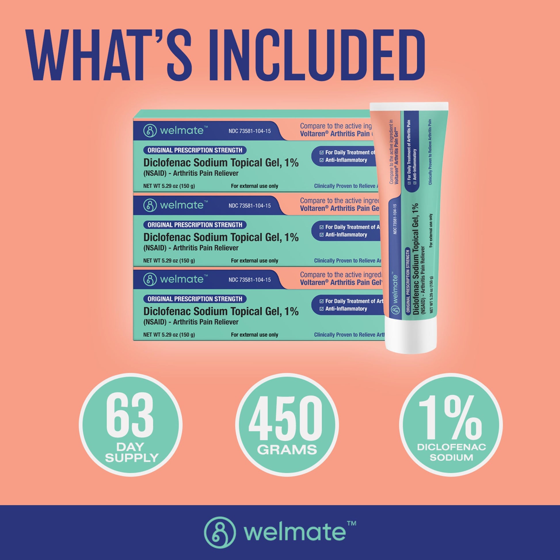 WELMATE - Arthritis Pain Reliever - Diclofenac Sodium Topical Gel 1% - Arthritis Relief - Pain Relief Cream/Gel - Mobility Aids - 5.29 oz - 3 Pack WELMATEBuy Supplements Australia