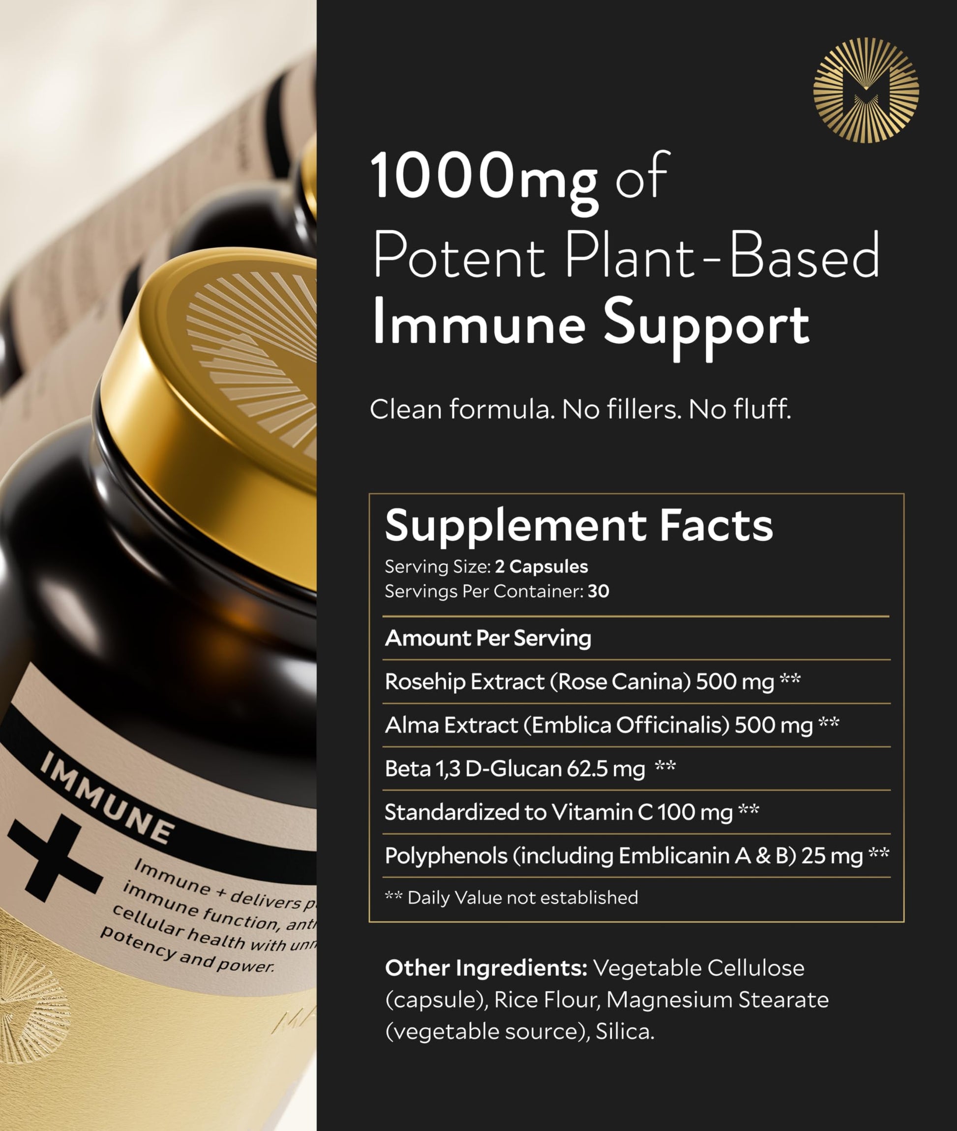 Manna Immune+ Capsules | 500mg Amla Extract & 500mg Rosehip Extract | Vitamin C Supplement for Immune Boost, Antioxidants, Heart Health, Digestion & Immune System Support | For Daily Use | 60 Count M MannaBuy Supplements Australia