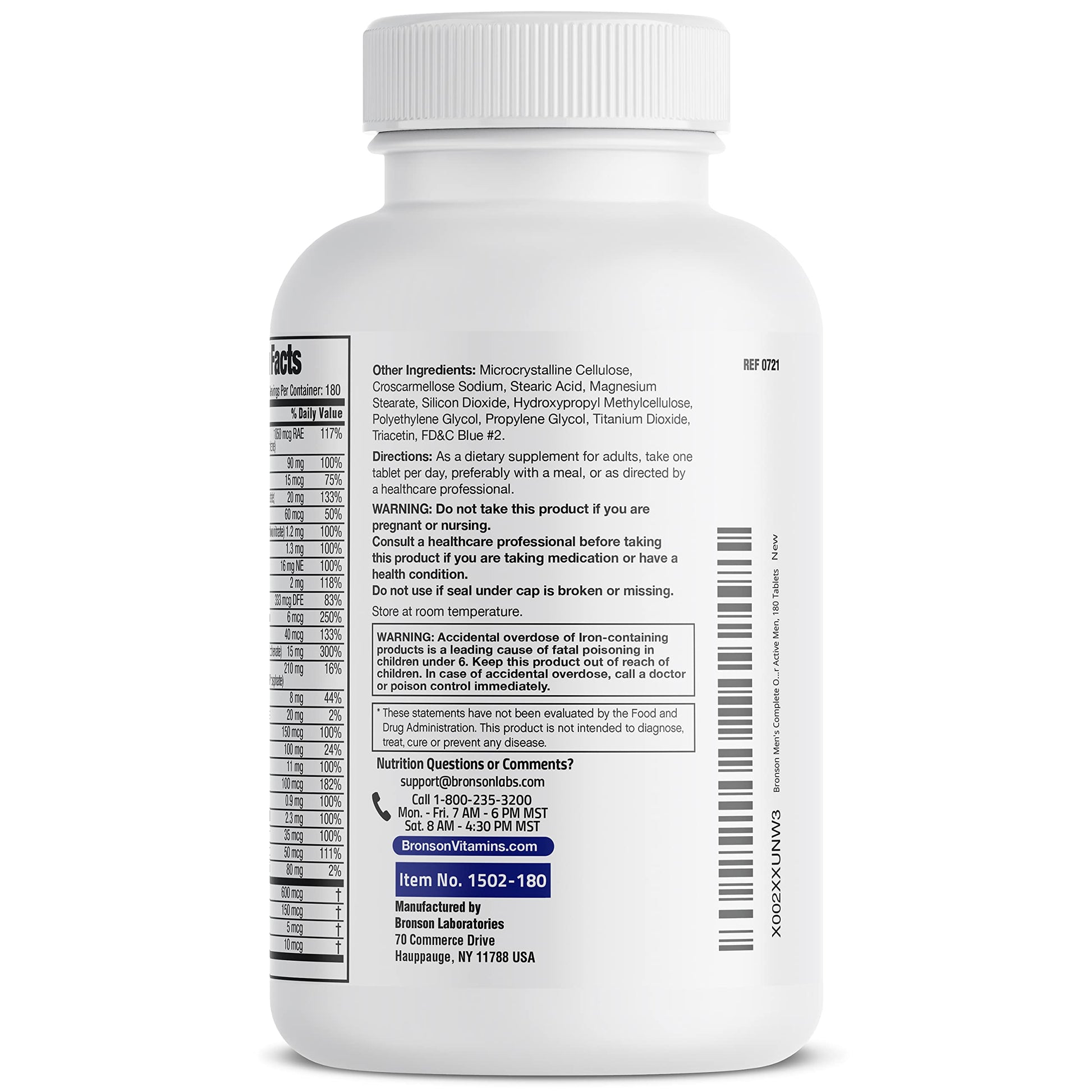 Bronson ONE Daily Men’s Complete Multivitamin Multimineral Once-Daily Multi for Active Men, 180 Tablets BronsonBuy Supplements Australia