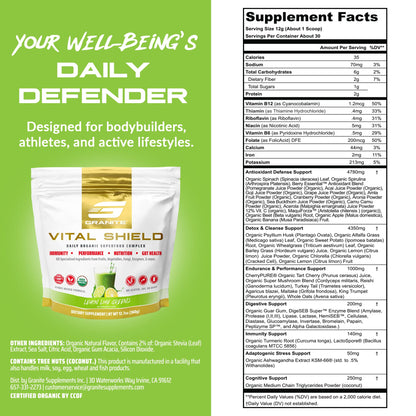 Granite Nutrition Vital Shield - USDA Organic Superfood Greens with Mushrooms & Tart Cherry – Supports Energy, Immune Function & Digestive Health – Lemon Lime Flavor (30 Servings) Granite SupplementsBuy Supplements Australia