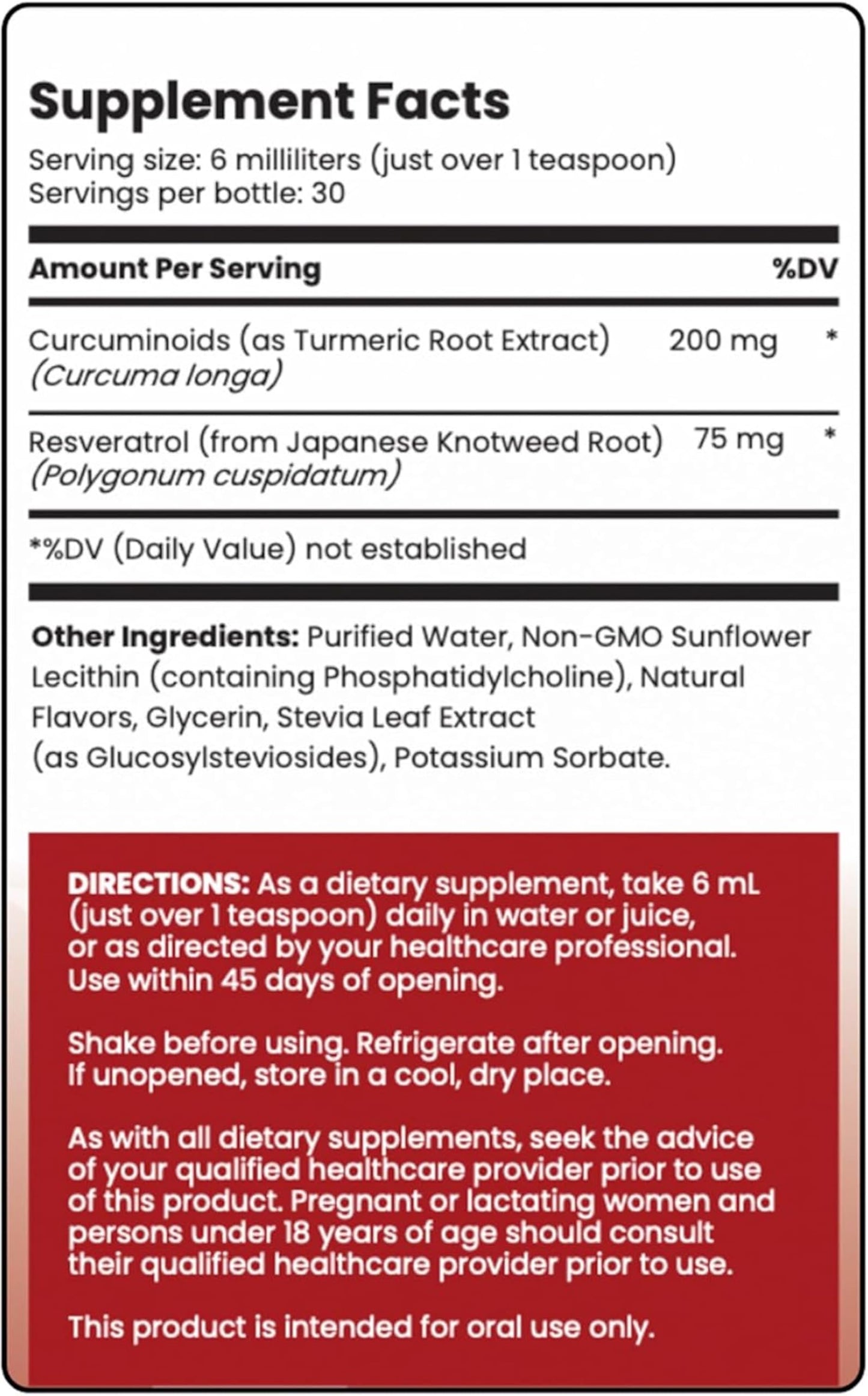 Rho Nutrition Liposomal Curcumin + Resveratrol (1 Pack) – Ultra High Absorption Liquid Curcumin Supplement – Promotes Joint Comfort