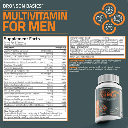 Bronson Multivitamin for Men All-in-One Daily Coverage Formula Key Vitamins, Minerals & Herbs to Support Men's Health, 60 Capsules BronsonBuy Supplements Australia