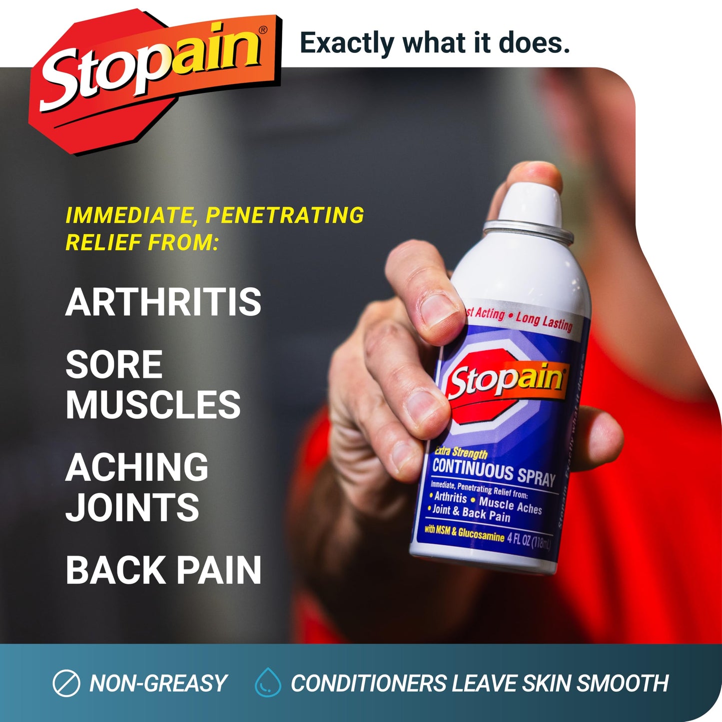 Stopain Pain Relief Spray 4oz (2 Pack) USA Made, Max Strength Fast Acting with MSM, Glucosamine, Menthol for Arthritis, Lower Back, Neck, HSA FSA Approved Topical Analgesic Products StopainBuy Supplements Australia