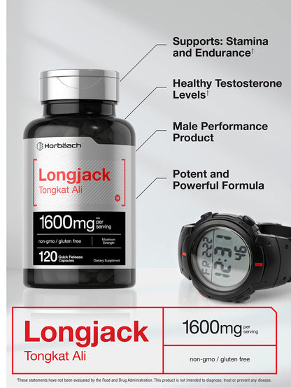 Longjack Tongkat Ali 1600 mg | 120 Capsules | Longifolia Root Extract Powder | Maximum HorbäachBuy Supplements Australia