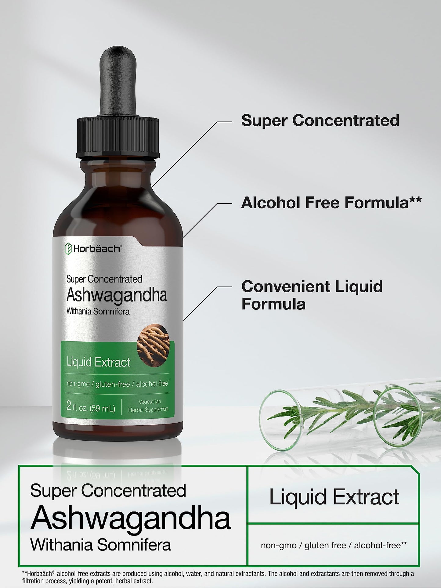 Ashwagandha Root Liquid Extract | 2 fl oz | Alcohol Free Tincture | Vegetarian, Non-GMO, Gluten Free Supplement | by Horbaach HorbäachBuy Supplements Australia