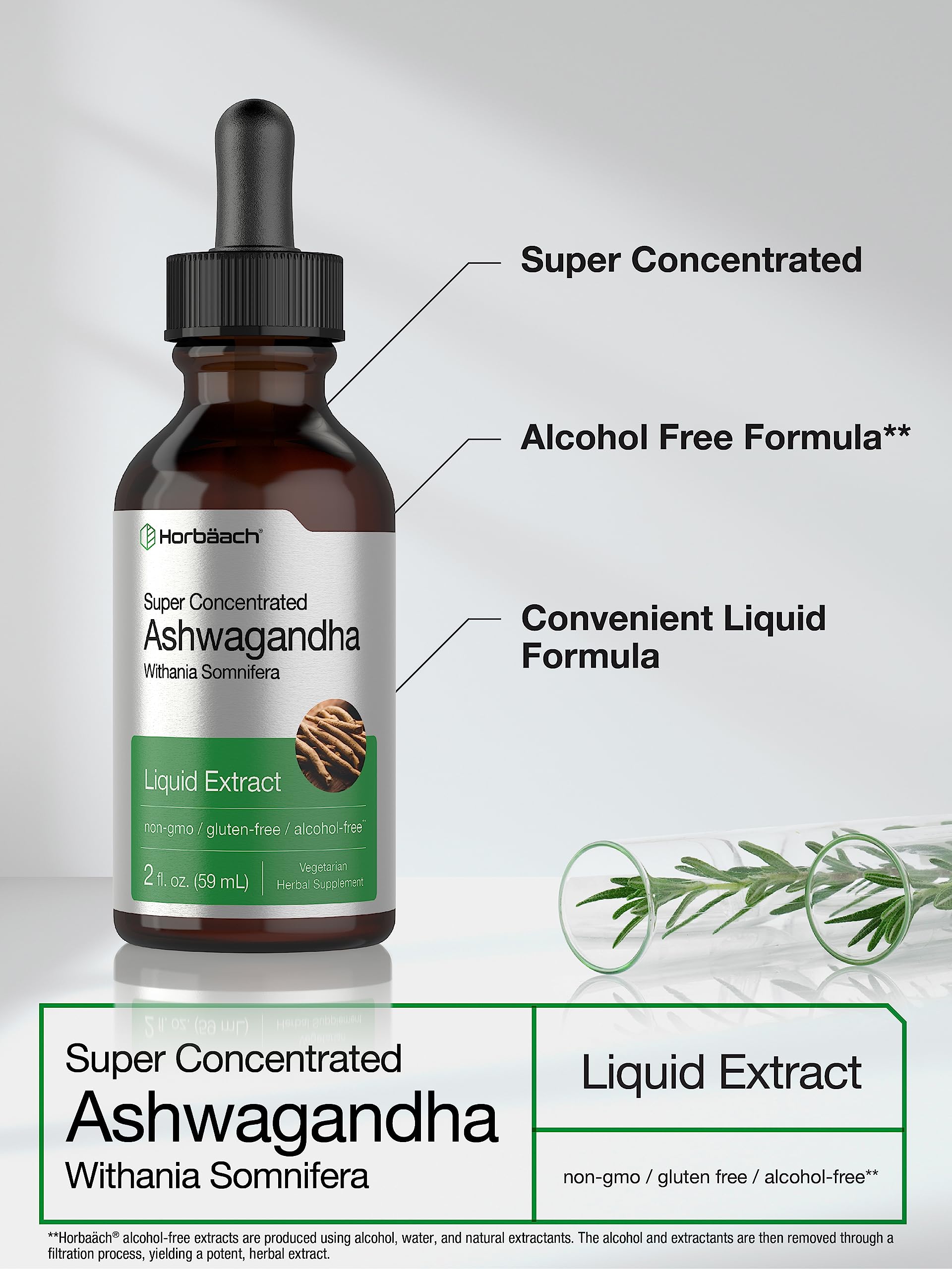Ashwagandha Root Liquid Extract | 2 fl oz | Alcohol Free Tincture | Vegetarian, Non-GMO, Gluten Free Supplement | by Horbaach HorbäachBuy Supplements Australia