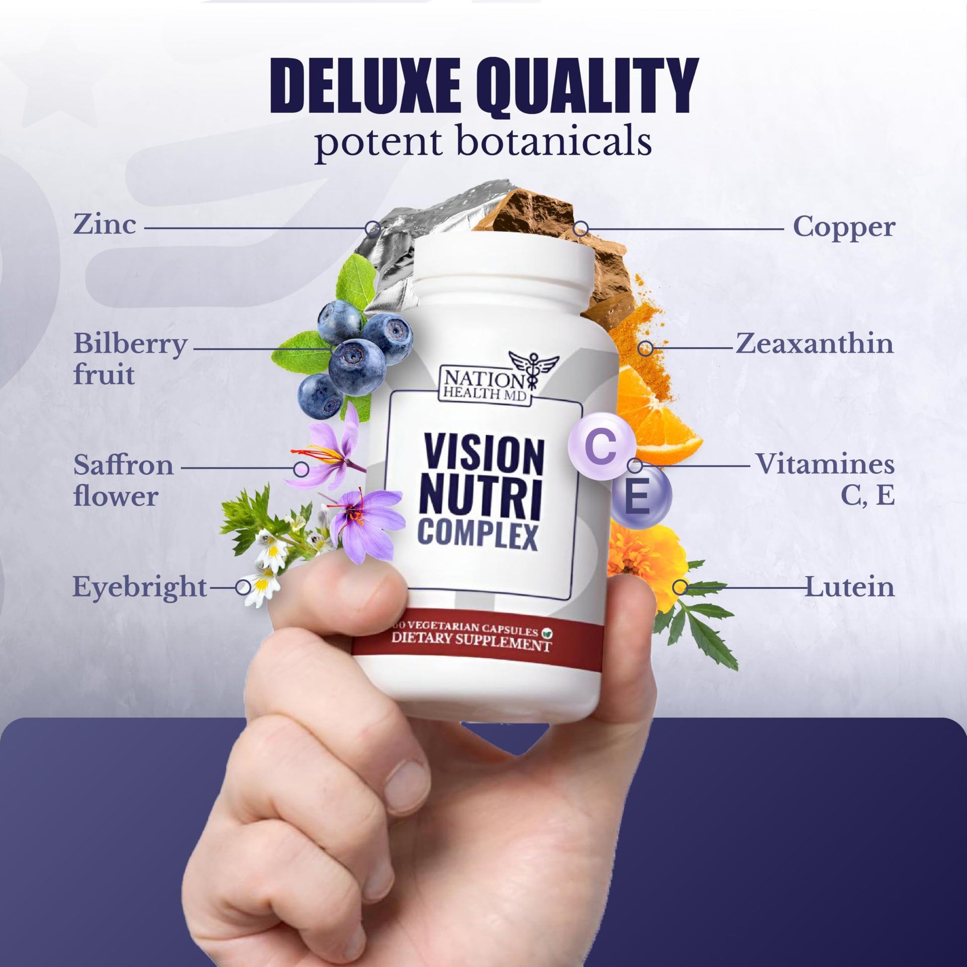 NATION HEALTH MD Vision Nutri Complex - Eye Vitamins with Lutein, Bilberry - Eye and Vision Health for Men & Women - 60 Capsules NATION HEALTH MDBuy Supplements Australia