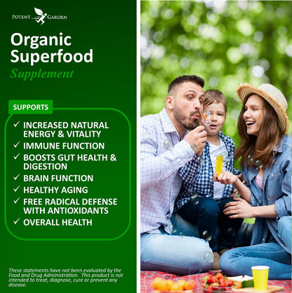 Potent Garden Organic Superfood Greens, Fruit and Veggies Supplement Rich in Vitamins & Antioxidants with Alfalfa, Beet Root & Tart Cherry to Boost Energy, Immunity & Gut Health, Greens Tablets 60 Ct Potent GardenBuy Supplements Australia