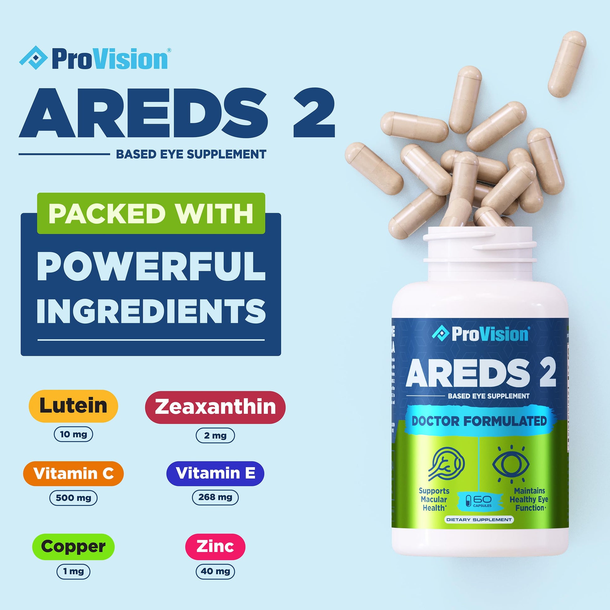 Provision AREDS 2 Eye Vitamins - Enhance Vision Supplements - Lutein Zeaxanthin Vision Complex - 60 Eye Supplement Capsules ProVisionBuy Supplements Australia