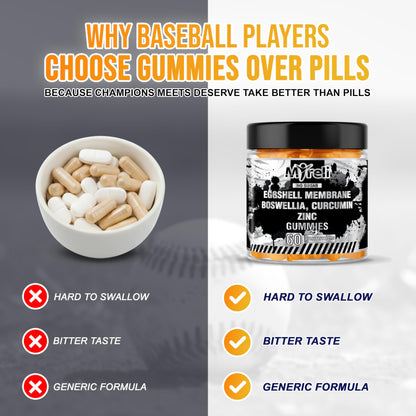 MYRELI Eggshell Membrane 400mg, Boswellia 300mg, Curcumin 250mg & Zinc 20mg Gummies - Baseball Athlete Joint Support, Flexibility, Recovery, Antioxidant, Energy, Endurance - Vegan, Non-GMO, 60 Gummies MYRELIBuy Supplements Australia