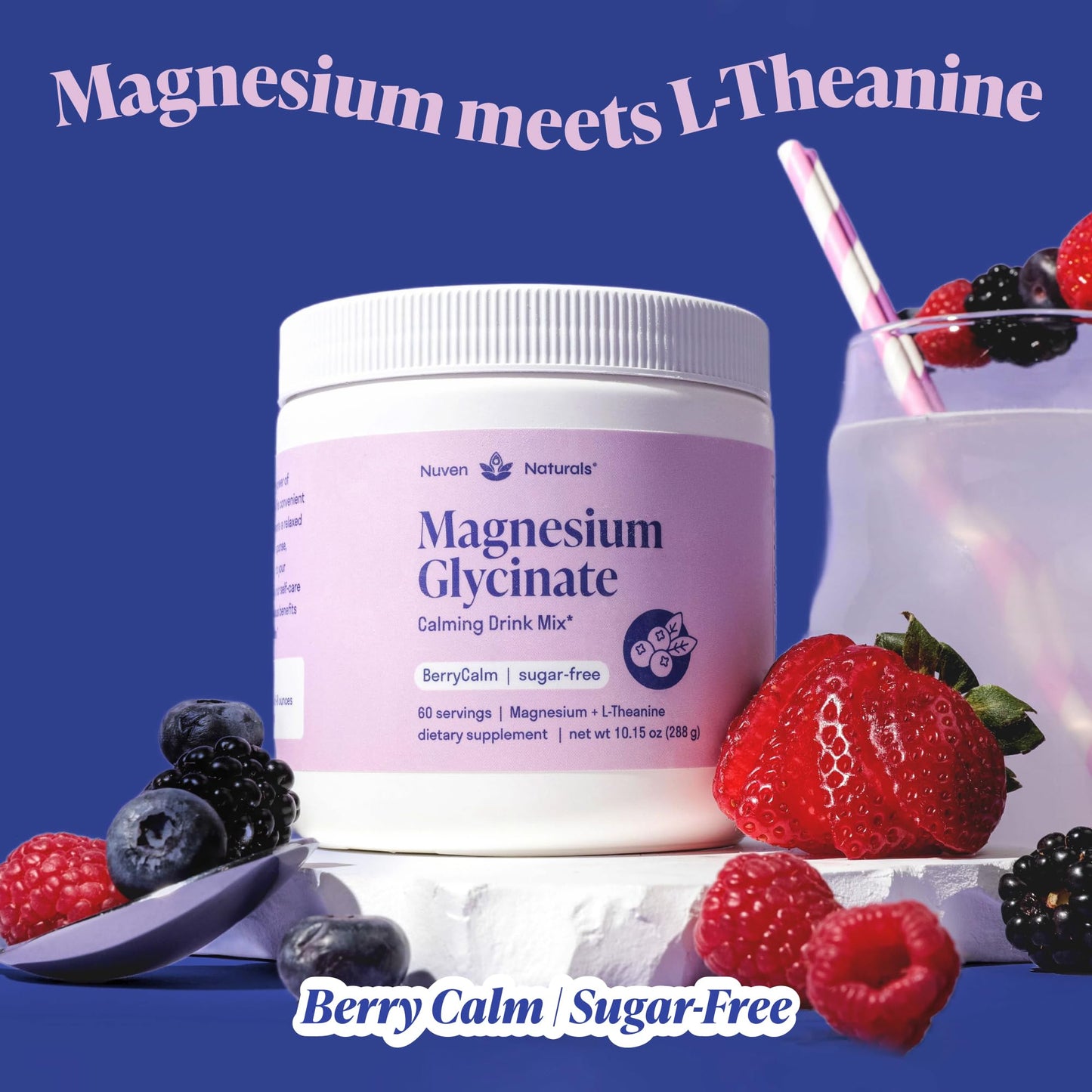 Magnesium Glycinate Powder + L-Theanine | 60 Servings | 300 mg per Scoop High Absorption Chelated Magnesium Powder for Sleep - Natural Mixed Berry Flavor, No Sugar, Support Restful Sleep & Relaxation Nuven NaturalsBuy Supplements Australia