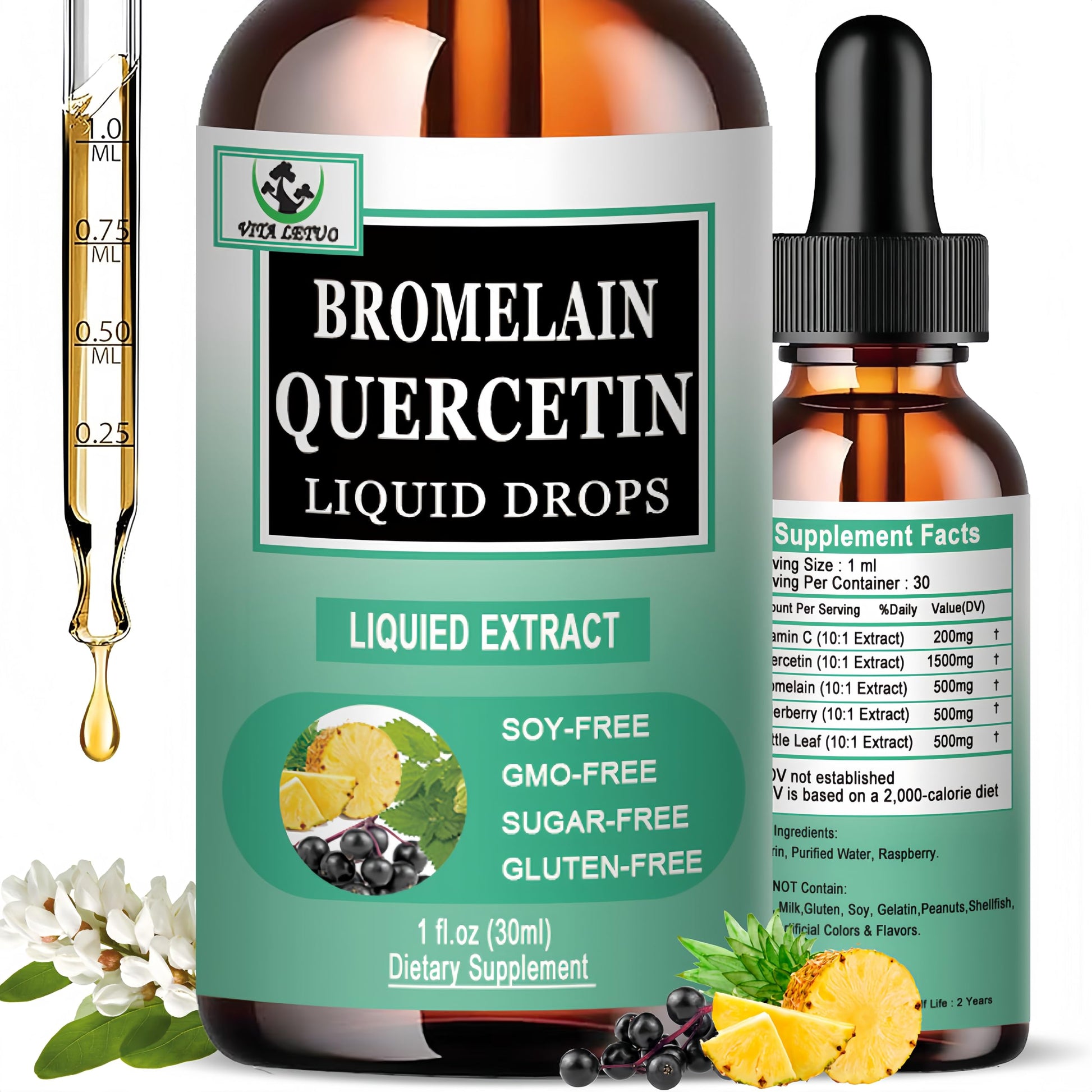 Quercetin Liquid Drops, Quercetin with Bromelain Elderberry Nettle Leaf Vitamin C Liquid Supplements, High Absorption Quercetin Liquid Drops for Women Men, Healthy Immune Antioxidant Support, Non-GMO Vita letuoBuy Supplements Australia