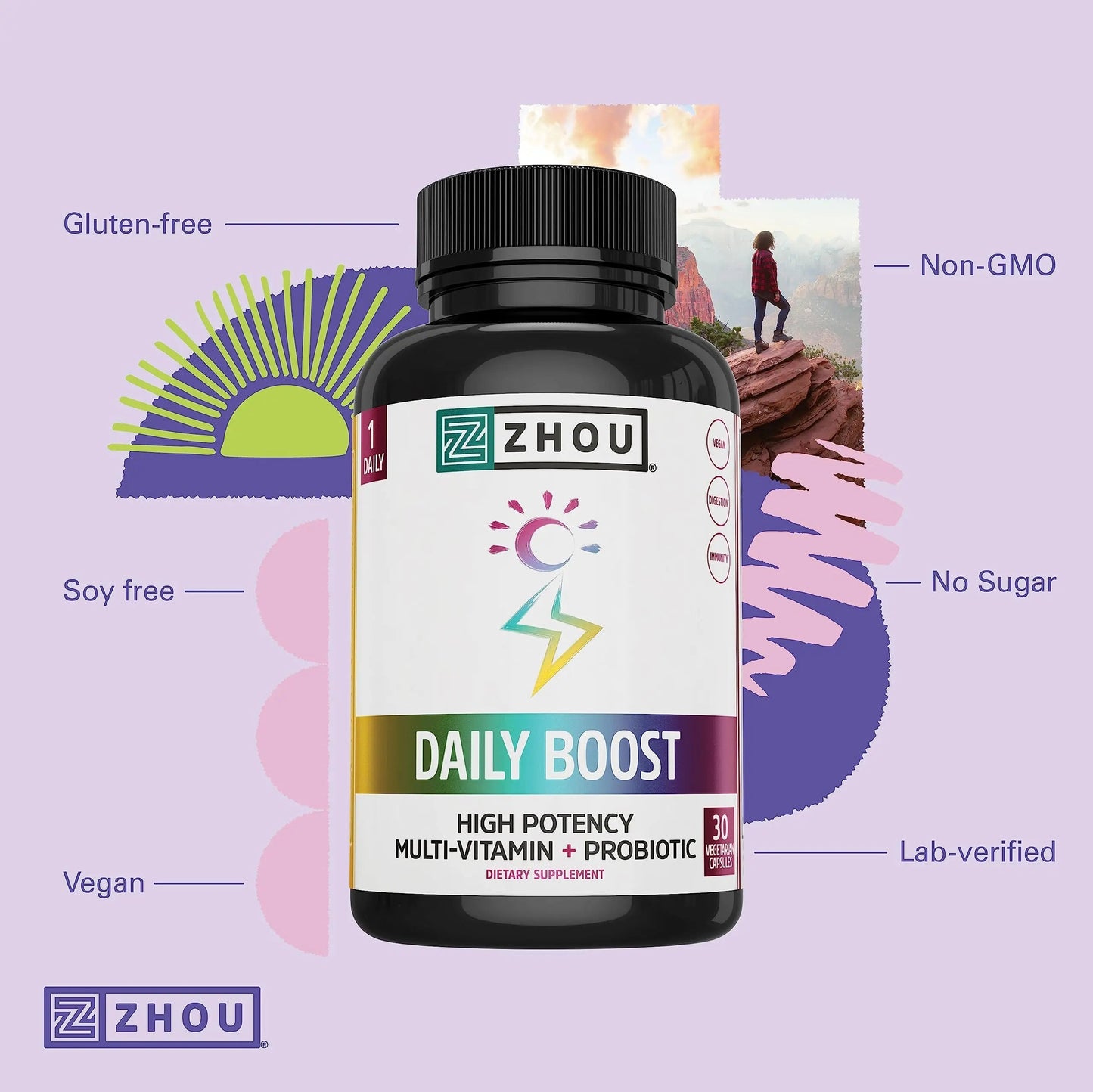 Zhou Daily Boost - Probiotic Multivitamin for Women & Men, Immune Support, Antioxidant & Eye Health Supplement with Vitamin A, Vitamin C ZHOUBuy Supplements Australia