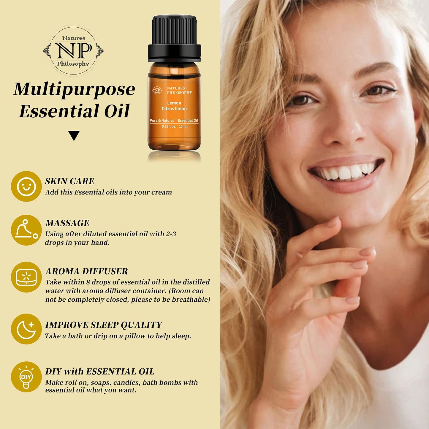 Lemon Essential Oil,100% Pure Organic Essential Oils for Aromatherapy, Diffuser, Massage, Soap Making NP NATURES PHILOSOPHYBuy Supplements Australia