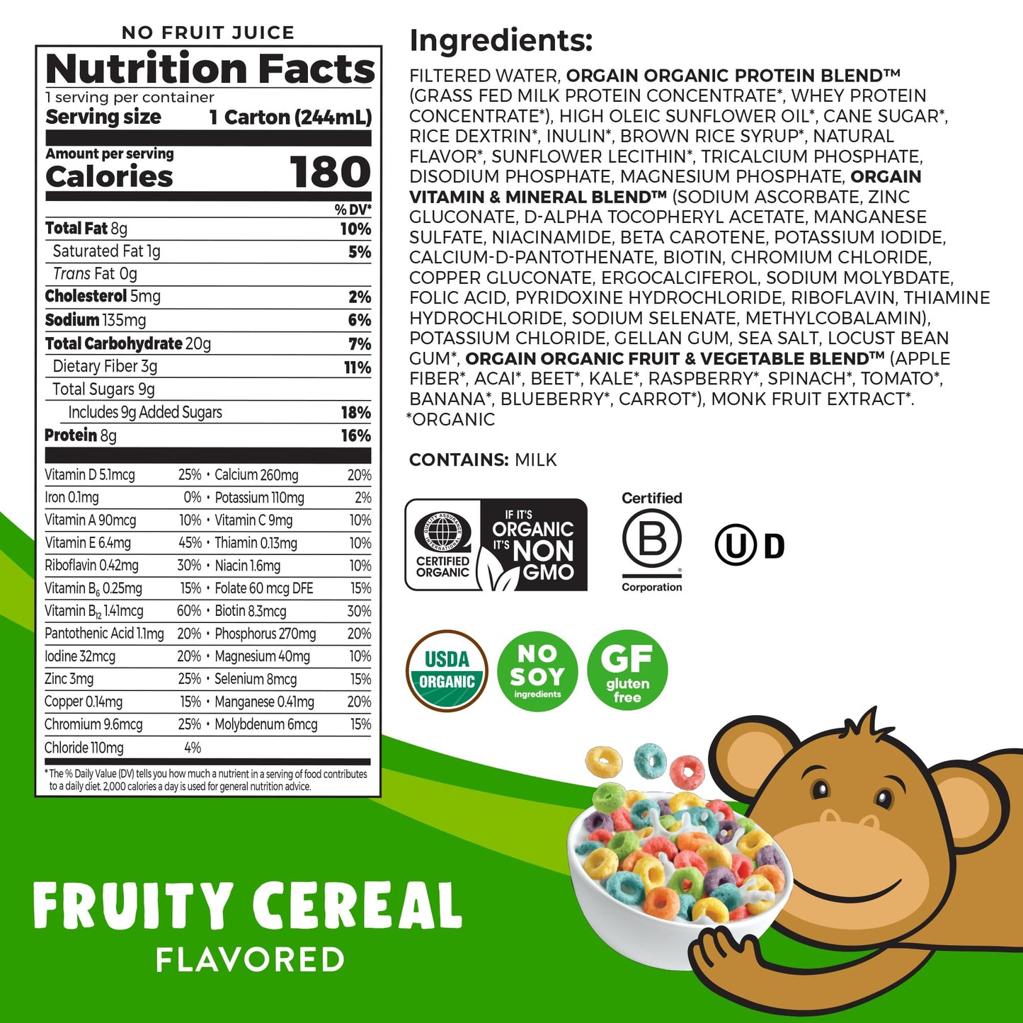 Orgain Organic Kids Nutritional Protein Shake, Fruity Cereal - Kids Snacks with 8g Dairy OrgainBuy Supplements Australia