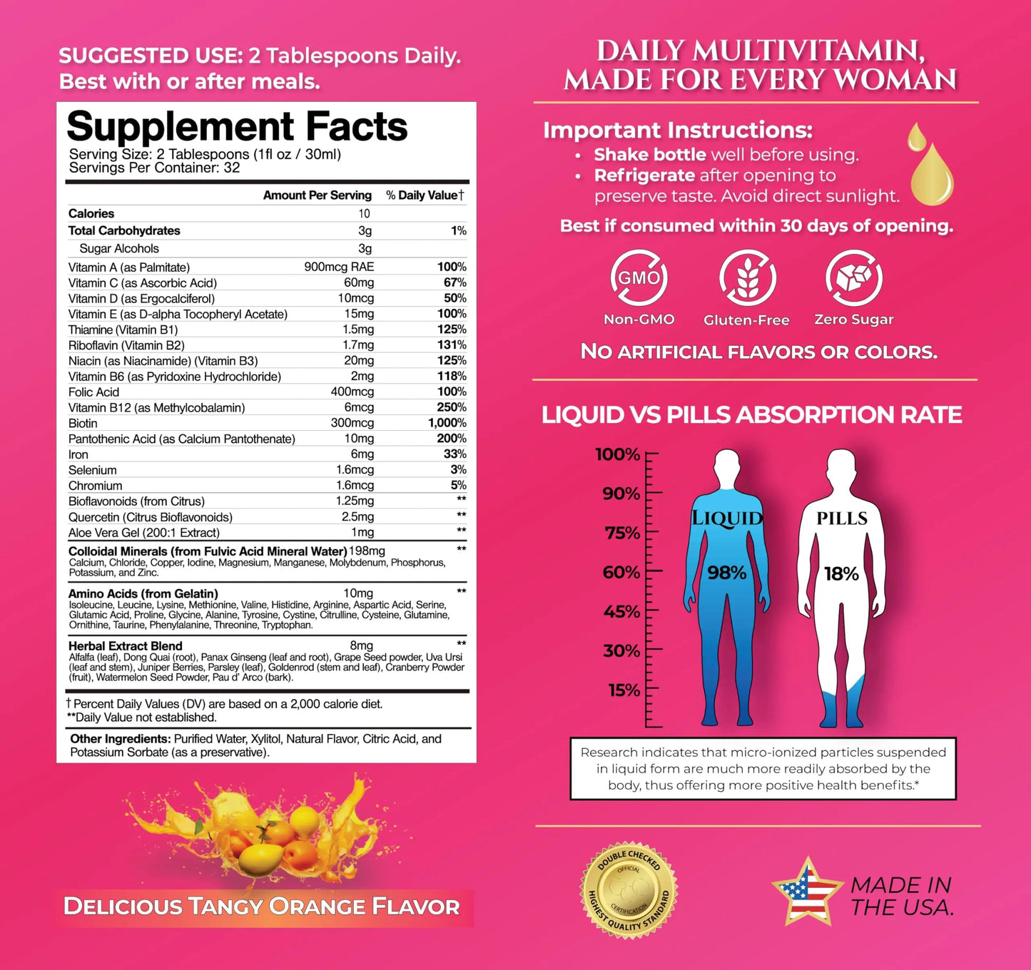 Premium Liquid Multivitamin for Women | Sugar Free Women’s Multivitamin | 100+ Vitamins, Minerals Tropical OasisBuy Supplements Australia