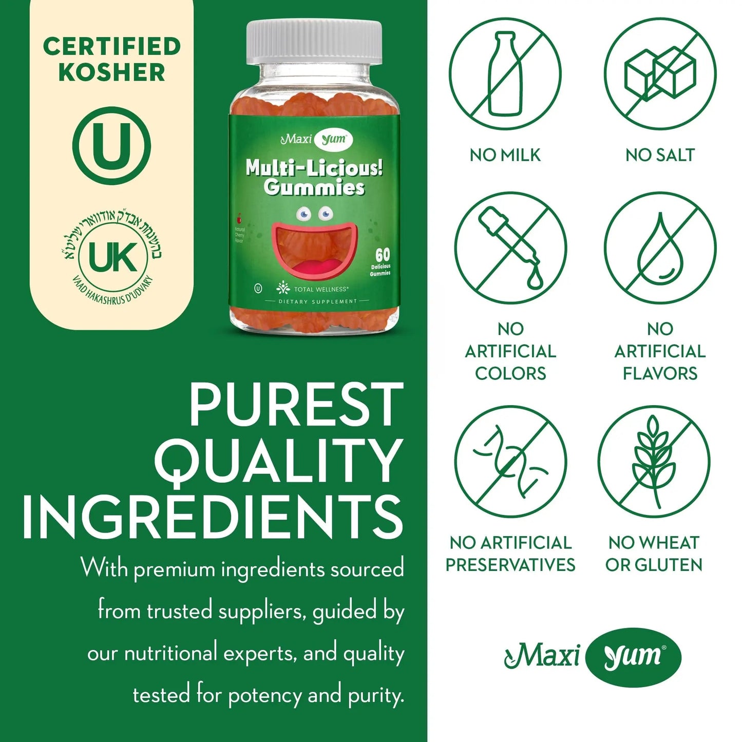 Maxi Health Multivitamin Gummies Vitamins for Adults & Kids - Cherry Flavored Gummy Multivitamins - 60 Vitamin Gummies for Women and Men Maxi Health