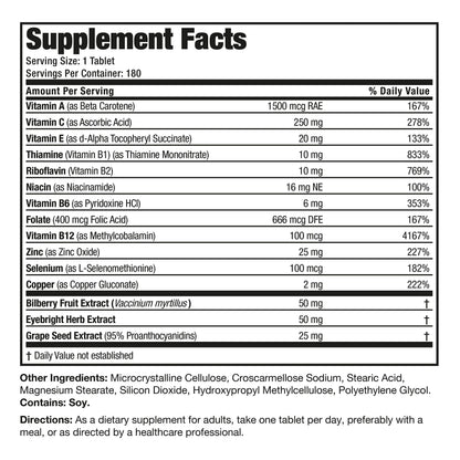 Bronson ONE Daily Vision Complete Eye Health Support Multivitamin Multimineral Supplement Formula, 180 Tablets Bronson