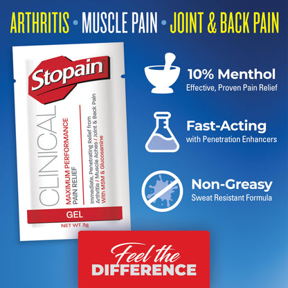 Stopain Pain Relief Clinical Gel Packets, Made in USA, Maximum Performance Pain Relief with 10% Menthol Plus Glucosamine for Muscle Aches, Joint Pain, and Arthritis (100 Pack) StopainBuy Supplements Australia