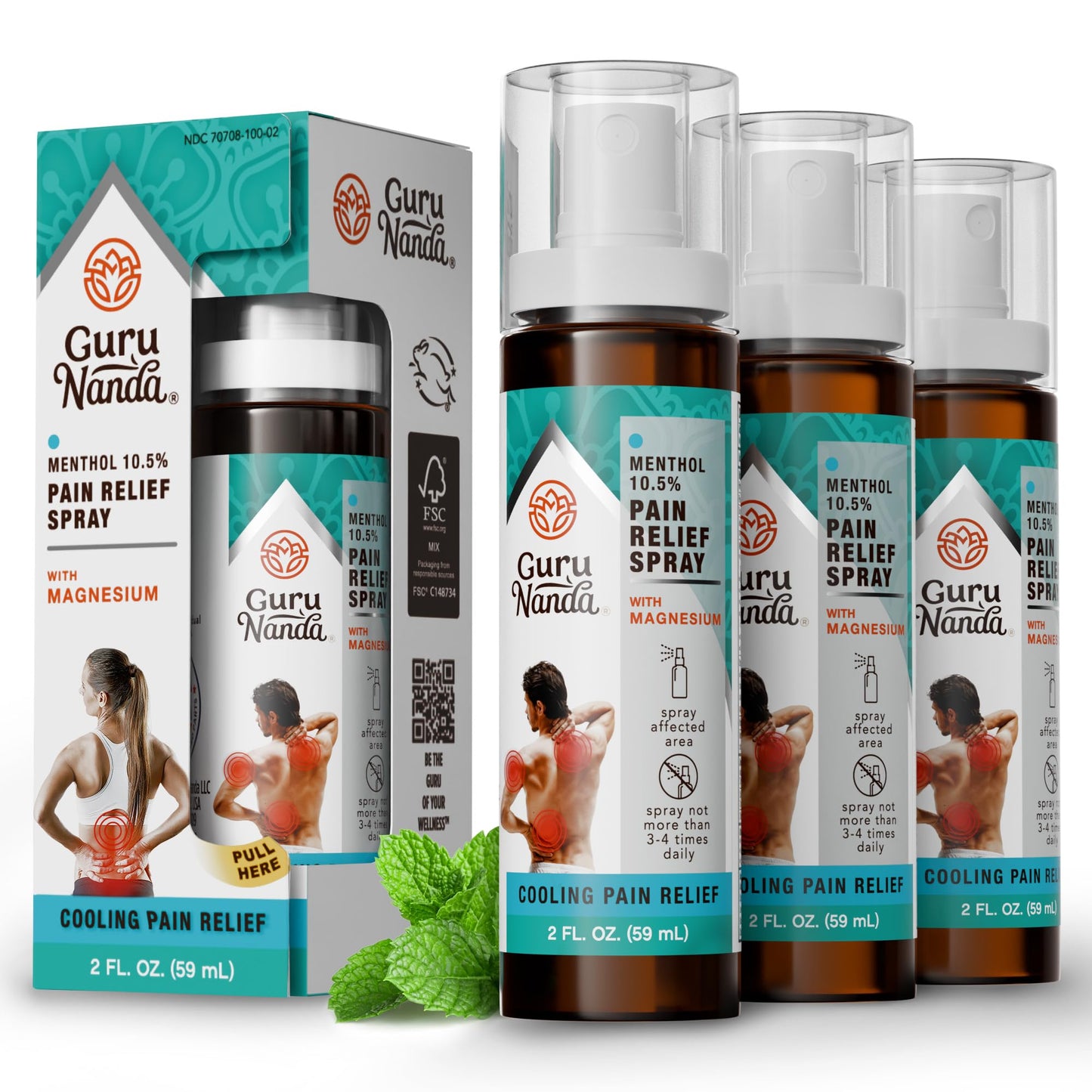GuruNanda Menthol with Magnesium Spray for Pain Relief – 10.5% Menthol Cooling Spray for Muscle, Joint & Back Discomfort – No-Mess, Fast-Acting Relief, Pack of 3 GuruNandaBuy Supplements Australia
