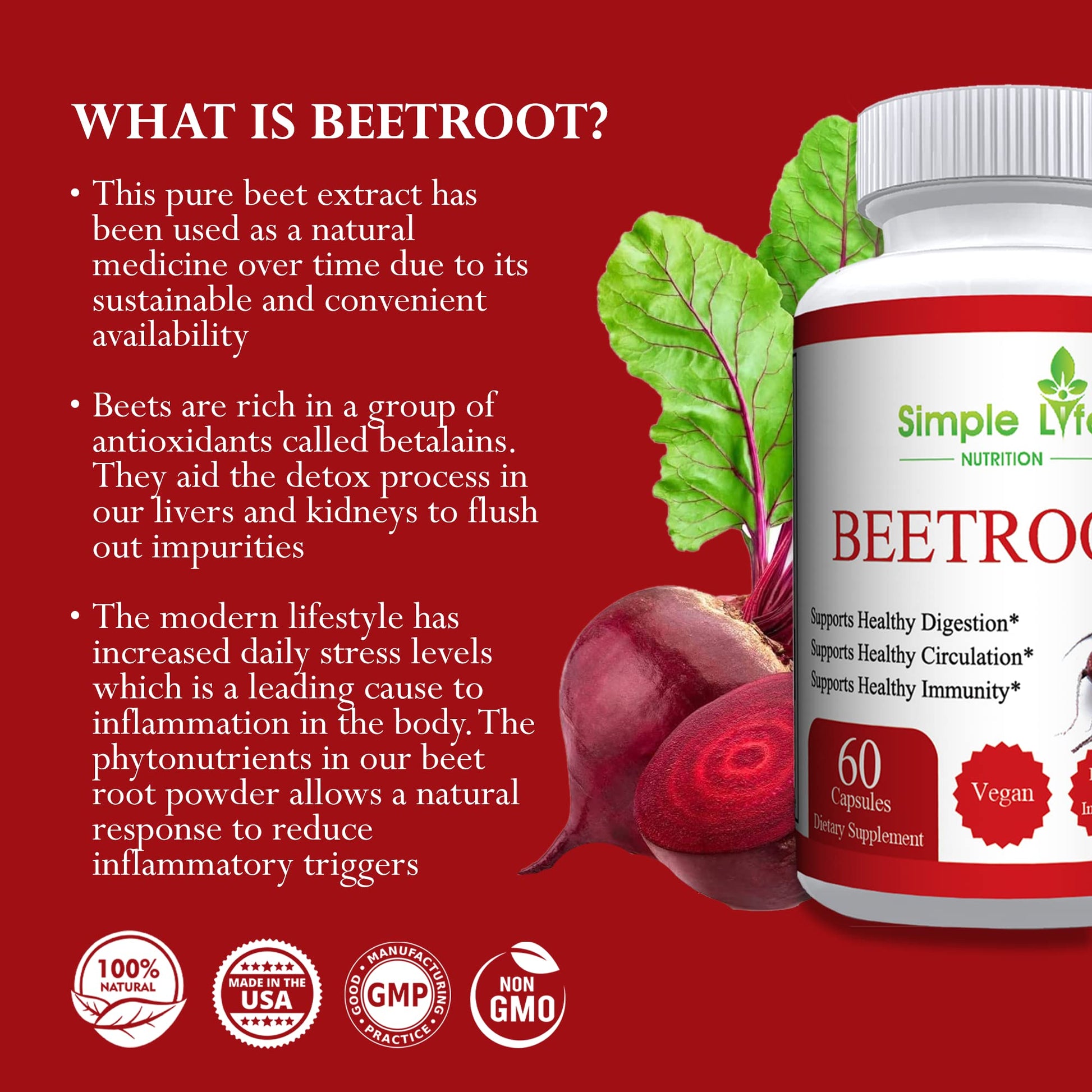 Simple Life Nutrition Organic Beet Root Powder Capsules - Nitric Oxide Booster for Men Simple Life NutritionBuy Supplements Australia