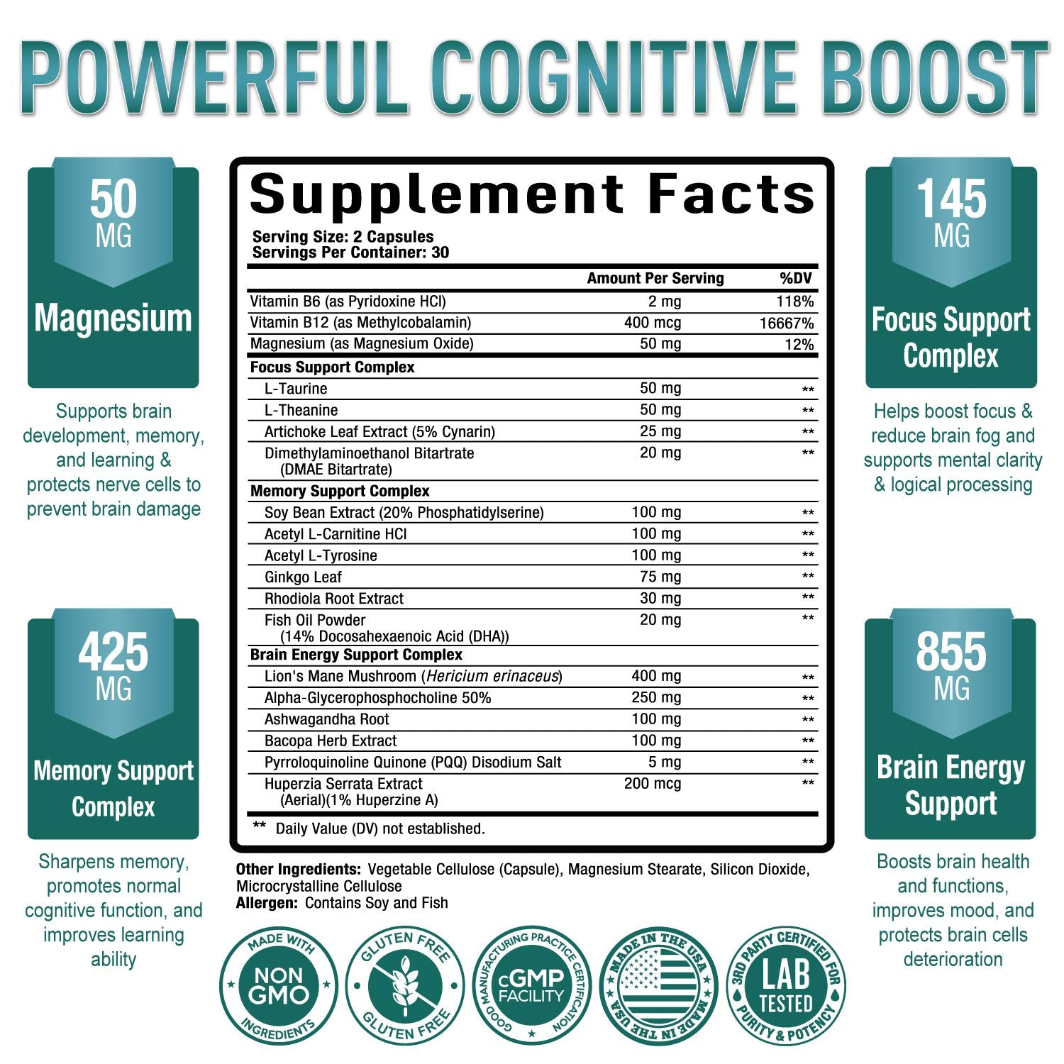 Premium Brain Supplement - Nootropic Brain Booster for Focus, Clarity, Improved Memory Purely OptimalBuy Supplements Australia