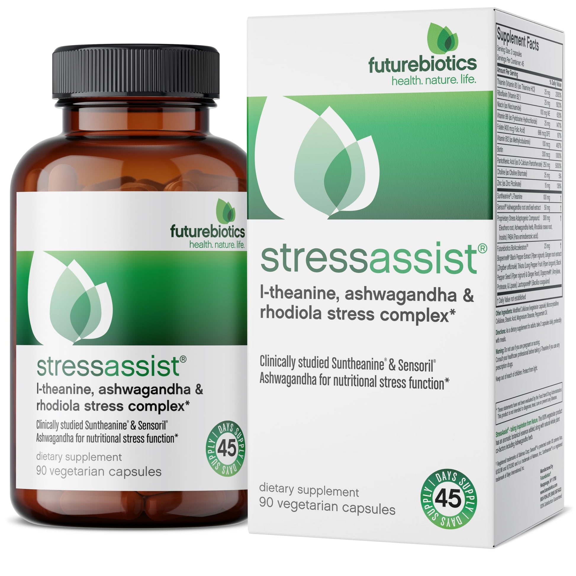 Futurebiotics Stressassist L-theanine Ashwagandha and Rhodiola Rosea Stress Complex - Natural Nutritional Stress Function, 90 Vegetarian Capsules FuturebioticsBuy Supplements Australia