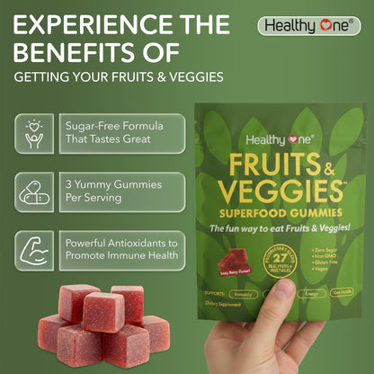 Fruits & Veggies Sugar-Free Gummies - 27 Whole Foods - Equals 3 Servings of Fruits & Vegetables - Improve Energy, Focus & Immune Function - Fiber - Antioxidants - Organic Ingredients - 28 Packets Healthy OneBuy Supplements Australia