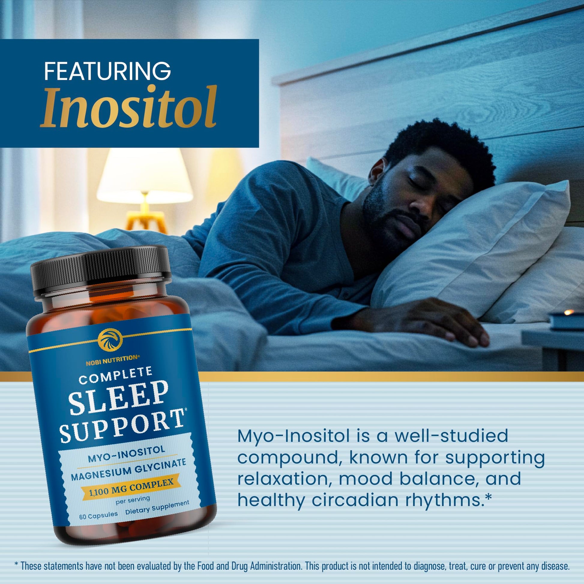 Complete Sleep Support | Myo Inositol + Magnesium Glycinate | Restful Sleep & Relaxation Support | 1100MG Complex | Melatonin-Free, Non-GMO | Inositol Supplement with Magnesium-Glycinate | 60 Ct Nobi NutritionBuy Supplements Australia