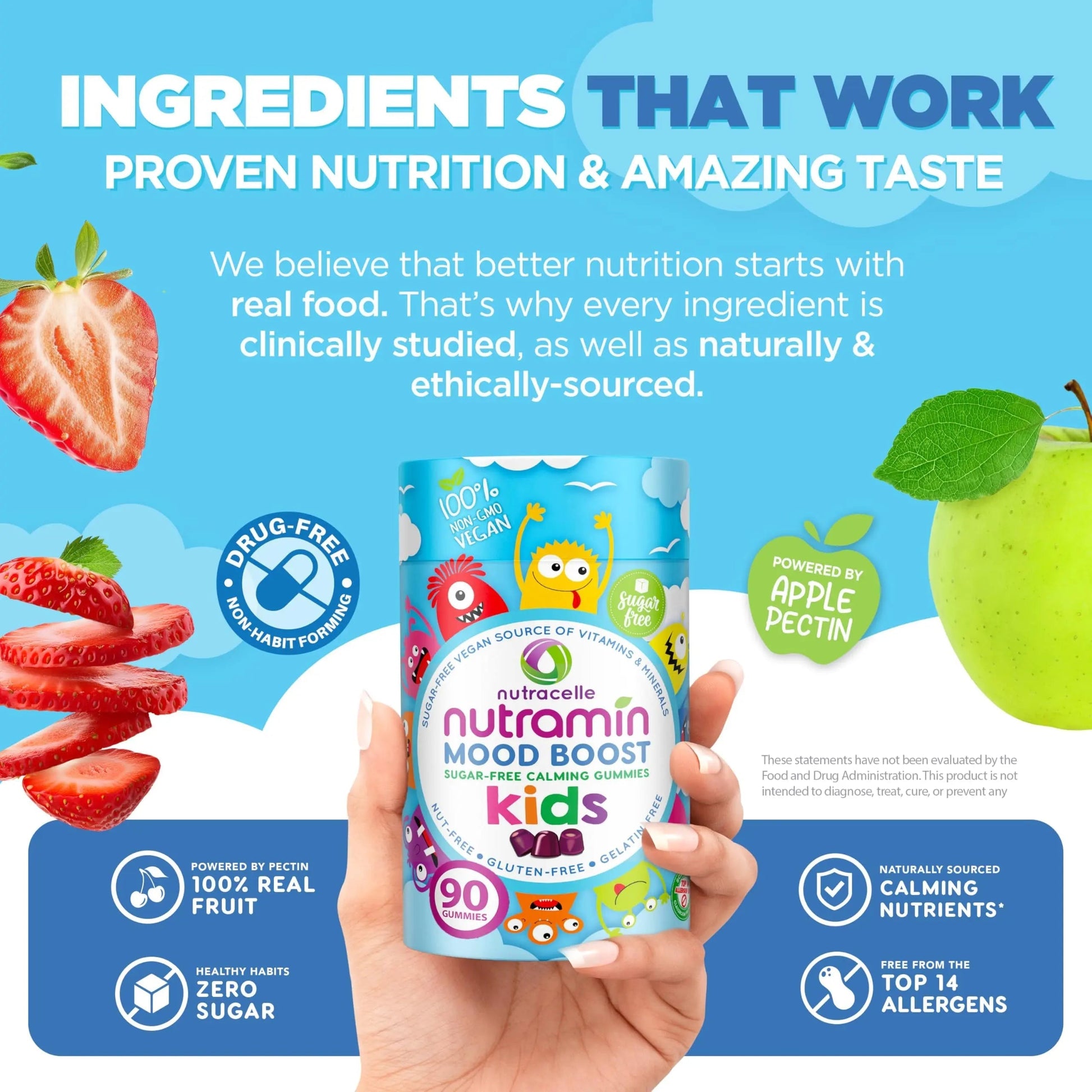 NUTRAMIN Kids Mood Boost Vegan Vitamin Gummy: Calming Magnesium Citrate Supplement for Children with Ashwagandha & Vitamin B Complex to Relax & Focus Nutracelle